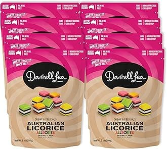 Darrell Lea Soft Australian Licorice, Non-GMO, No Palm Oil, Plant Based, No High Fructose Corn Syrup, Soft & Chewy Licorice Candy, Made in Australia (Allsorts, 7 Ounce (Pack of 8))