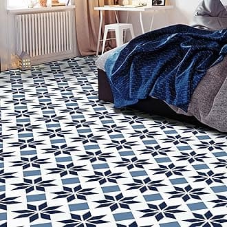 Retro Self Adhesive 12-Inch Vinyl Floor Tiles, 20 Tiles - 12" x 12", Starlight Pattern - Peel & Stick, DIY Flooring for Kitchen, Dining Room, Bedrooms & Bathrooms by Achim Home Decor, Blue/Grey