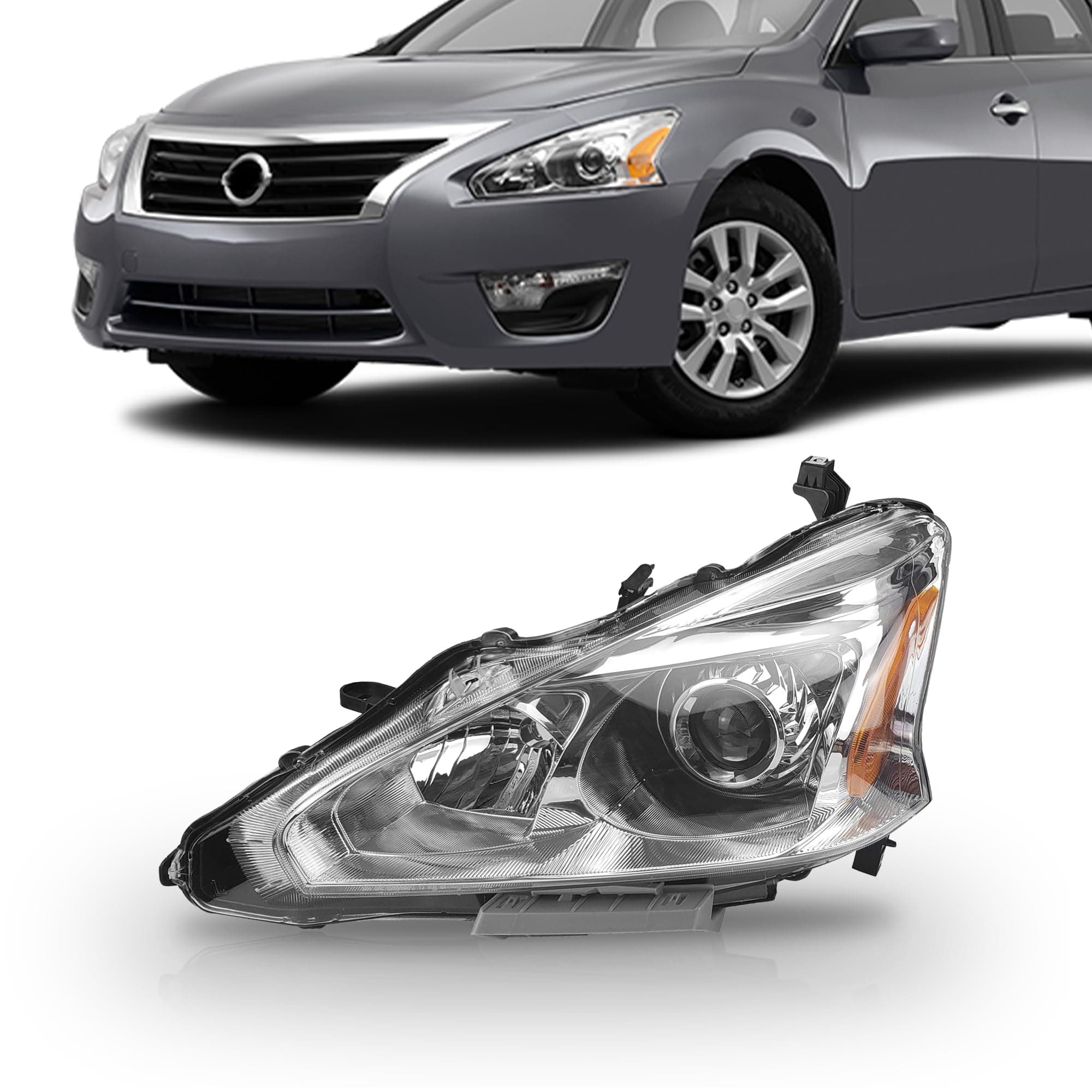 PartsFlow Halogen Headlight Chrome Housing Clear Lens Headlamp Left Driver Side Without Bulb For 2013 2014 2015 Nissan Altima