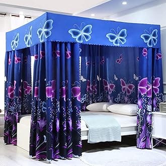 Mengersi Butterfly Four Corner Post Bed Curtain Canopy Mosquito Net for Girls Adults Kids (Twin, Blue)