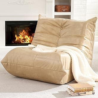 Hobestluk Bean Bag Chair Giant Bean Bag Sofa Memory Foam Bean Bag Chairs for Adults, Bean Bag Couches Faux Leather Bean Bag Chairs for Living Room Bedroom Dorm Office (Khaki)