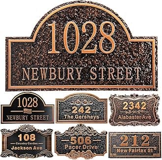 Personalized House Address Plaque 12" Cast Numbers for Outside Custom Street Name Address Sign Plate Vintage for Mailbox Door Room Classic Wall Outdoor Antique Copper