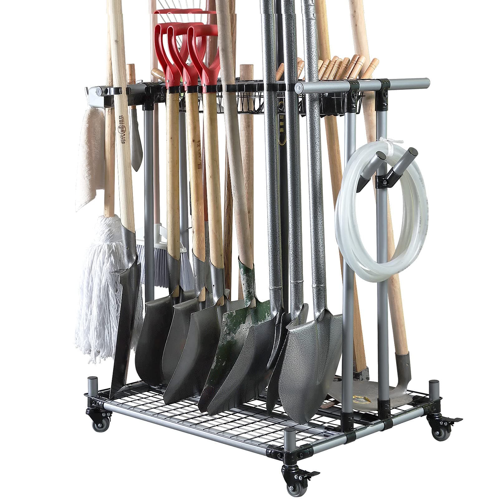 - Heavy duty garden tool organizer garage storage holder storage large long farming tools lawn tool metal rack shovel and rake organizer