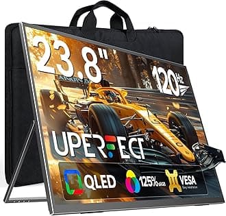 UPERFECT QLED 24" 120Hz Portable Monitor 1080P 125% sRGB 400Nits w/Stand & VESA, HDMI USB-C FHD Travel Monitor for Laptop/Gaming Devices/Phone/Mini PC, External Second Screen for Gaming & Work