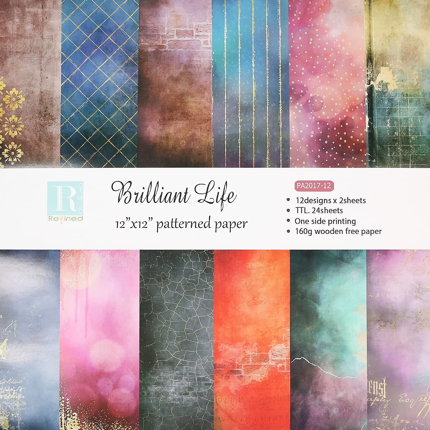 24 Patterned Papers for Crafts 12"x 12", DIY Photo Frame Background Decorative Page Single-Sided Patterned Paper Pack for Cardmaking Photo Frame Decor