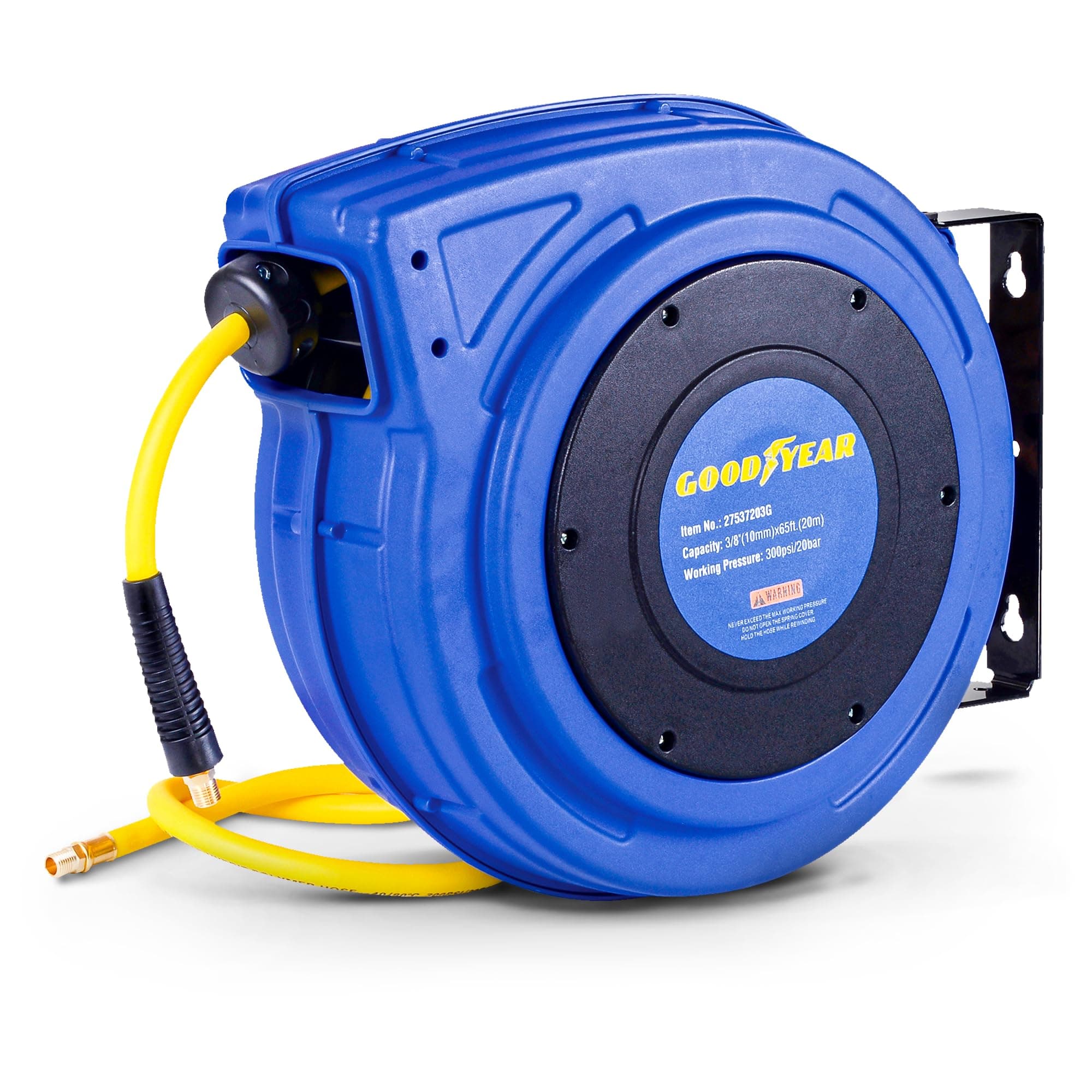 Goodyear Retractable Air Compressor/Water Hose Reel, Max. 300PSI (3/8" x 65 FT) Hybrid Polymer Hose