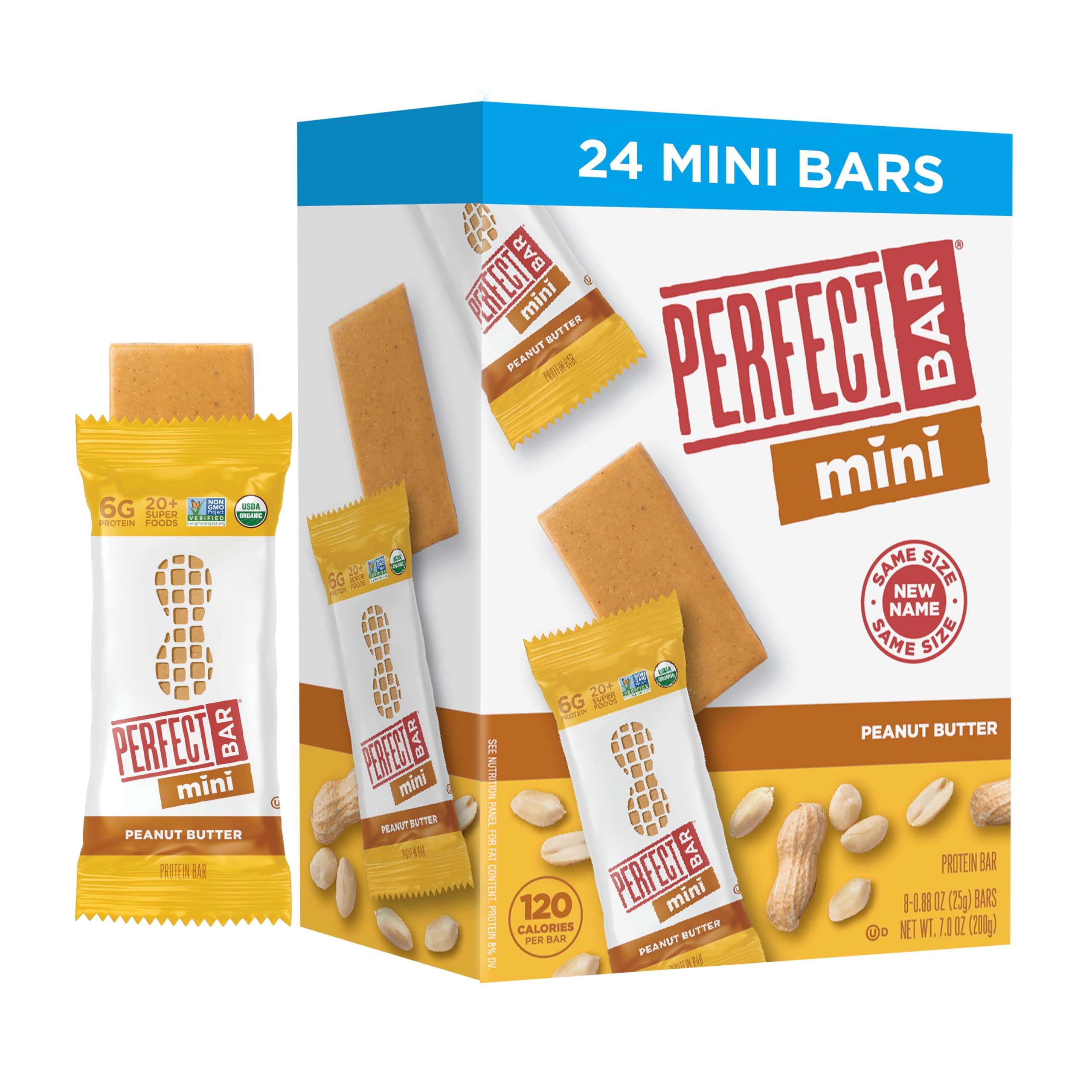 Perfect Bar Mini, Peanut Butter Protein Bar, Protein Snack, Snack Bar, Organic, Gluten Free, Soy Free, Non GMO, No Sugar Alcohols, 0.88 Ounce Bar, 24 Count