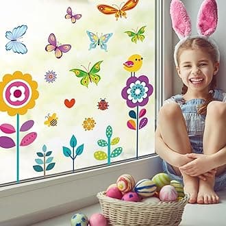 107PCS Spring, Summer & Fall/ Winter Window Clings - Spring Flowers, Butterfly & Others - Decals Sticker Set