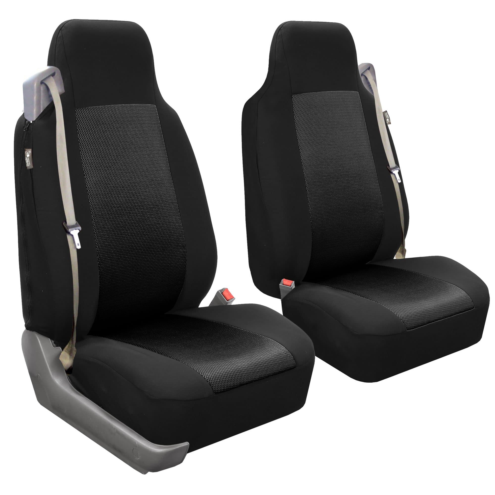 FH Group FB302BLACK102 Black Classic Cloth Front High Back Seat Cover, Set of 2 (Solid Built-In Seatbelt Compatible)
