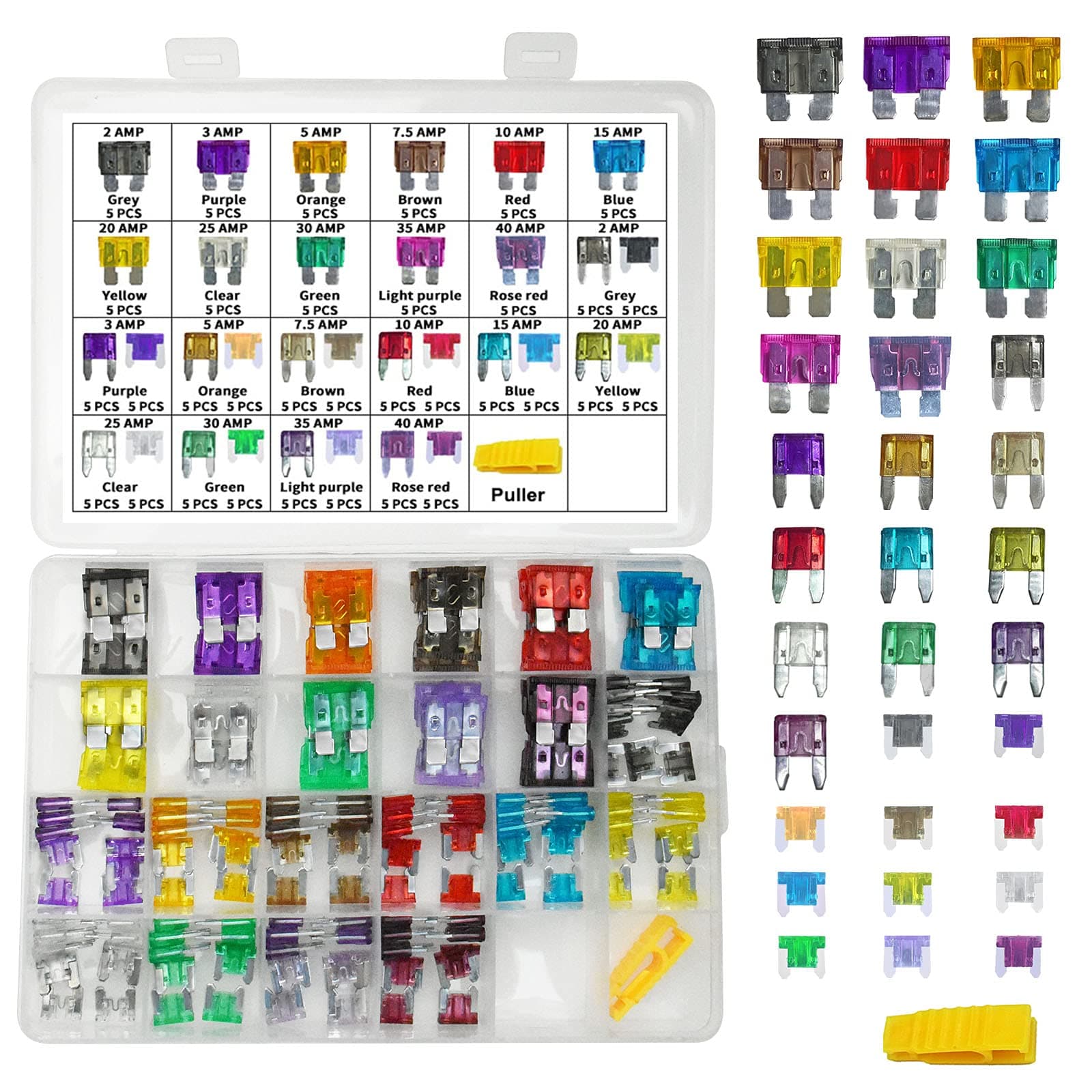MuHize Car Fuse Assortment Kit - Upgraded 165 Pcs Standard and Mini and Low Profile Mini Fuses (2A 3A 5A 7.5A 10A 15A 20A 25A 30A 35A 40A) for Truck SUV