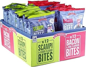 Pub Original Bites - Variety Snacks Box - Scampi Lemon and Bacon BBQ Flavour Crisps Multipack - 24 x 40 g Bags