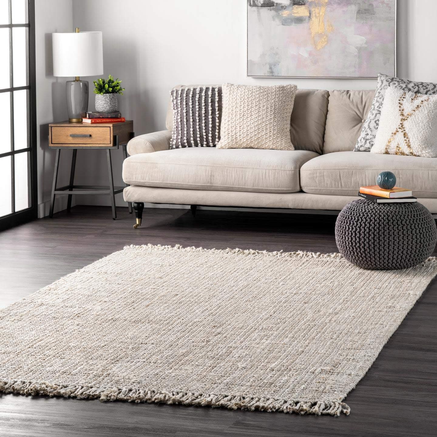 Nuloom Daniela Off-White, 6' x 9', Handmade, Jute, Tassel, Soft and Textured, High Traffic, Stain Resistant, Easy Clean, Durable Area Rug for Bedroom, Living Room, Dining Space, Foyer, Entryway