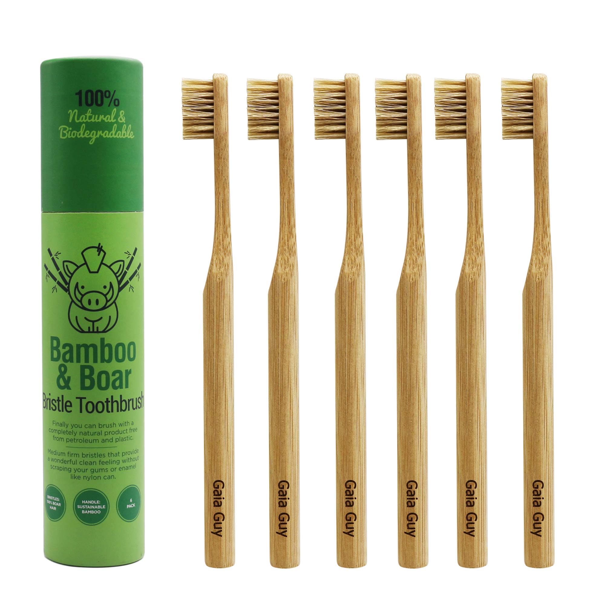 Gaia Guy - Natural Boar Bristle Bamboo Toothbrush - Compostable and Biodegradable