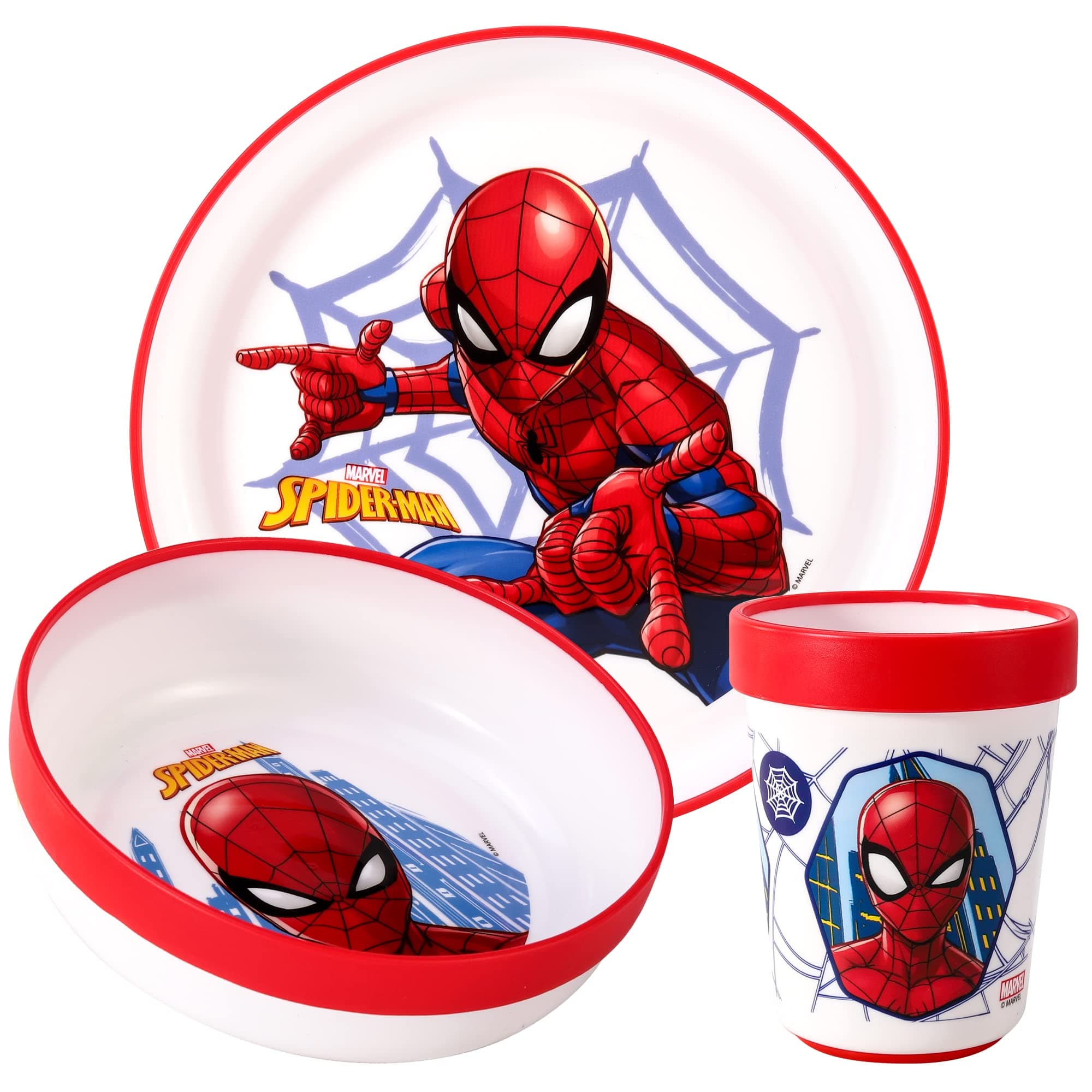 Zawadi Global Spiderman 3pcs Bicolor Premium Kids Dinner Tableware Set Plate, Bowl & Tumbler, BPA Free