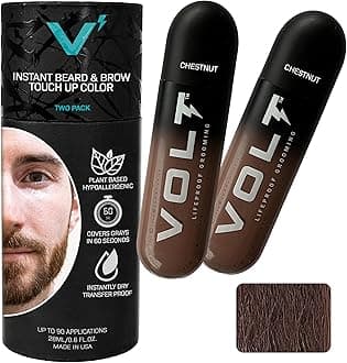VOLT Grooming Temporary Instant Beard Color for Men, Quick Drying Plant-Based Brush On Beard, Hair, Mustache & Eyebrow Color, Safe for Sensitive Skin, Chestnut Brown, 2-Pack Refill, 90+ Applications