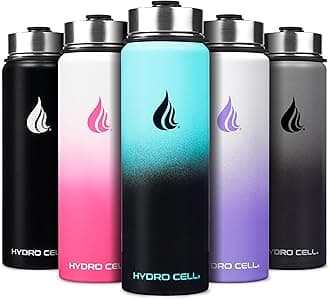 HYDRO CELL Stainless Steel Insulated Water Bottle with Straw - For Cold & Hot Drinks - Metal Vacuum Flask with Screw Cap and Modern Leakproof Sport Thermos for Adults (Teal/Black 24oz)