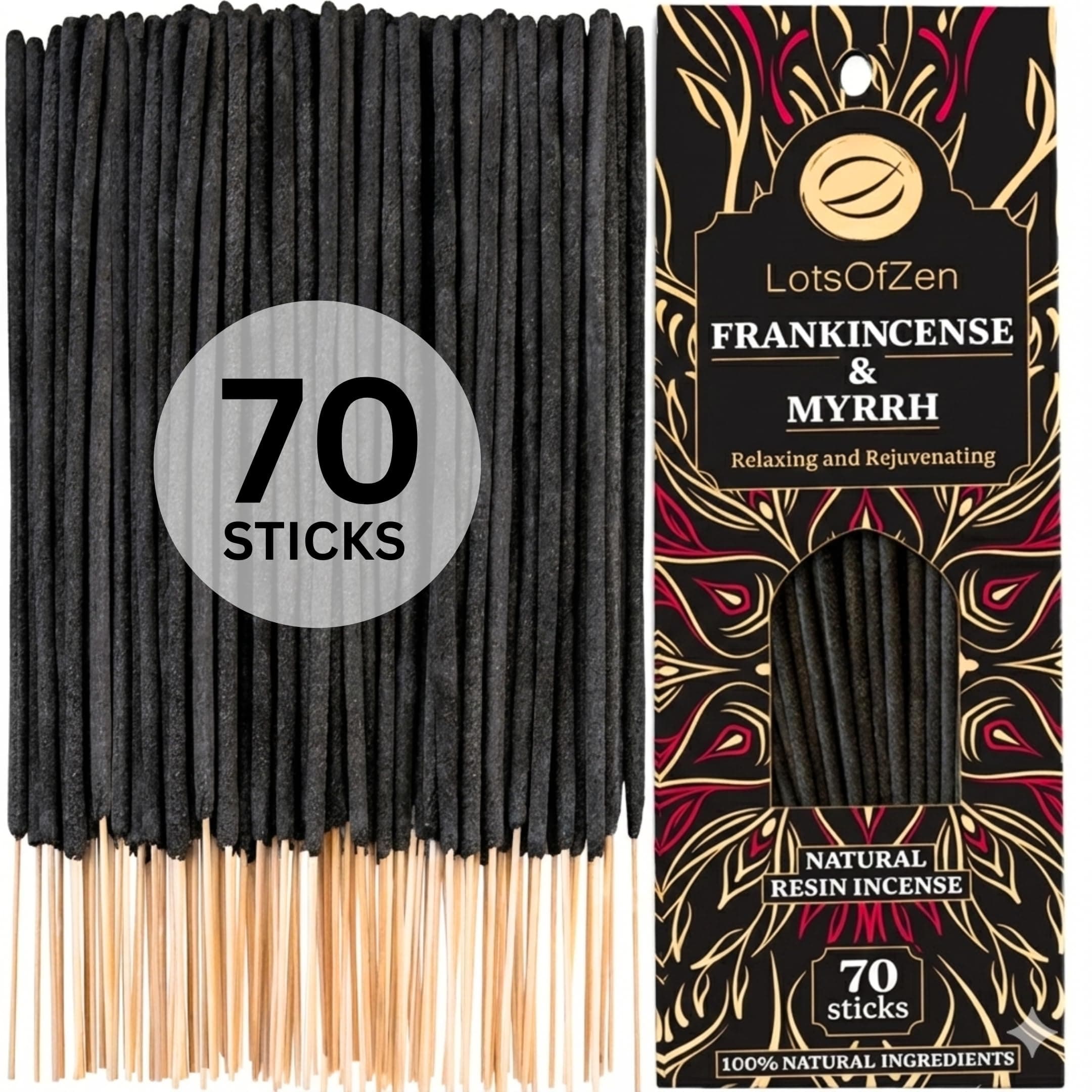 Frankincense and Myrrh Incense Sticks (70 Pack) – Long Burning Natural Resin Smudge Kit for Spiritual Cleansing, Meditation & Energy Balance