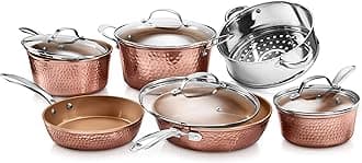 Gotham Steel Hammered Collection Pots and Pans 10 Piece Premium Ceramic Cookware Set – with Triple Coated Ultra Nonstick Surface for Even Heating, Oven, Stovetop & Dishwasher Safe