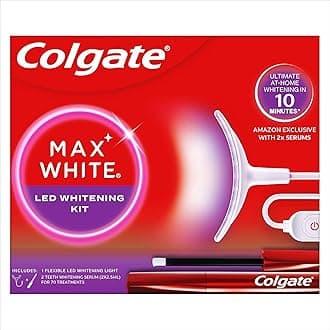 Colgate Max White LED Teeth Whitening Kit with 2 Overnight Wands - Ultimate Whitening in 10 Minutes* - Reverses up to 20 Years of Stains* - Flexible LED Device