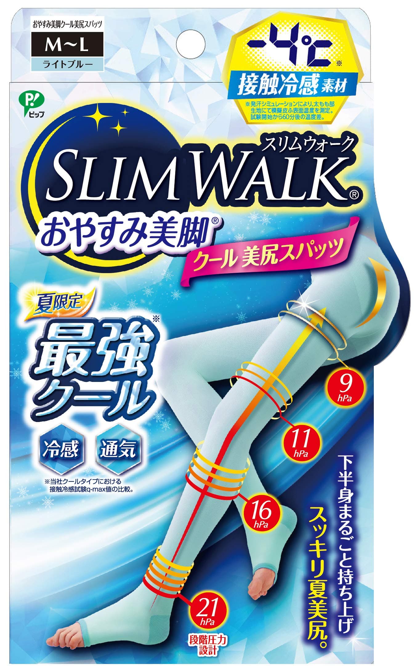 スリムウォーク SlimWalk (Slim Walk) Good Night Legs Cool Booty Spats Light Blue ML Size (Cool, Compression Open-Toe Socks for Night, Tightish fit, Long Type, Right Blue ML) Wearing Pressure Spats for Summer