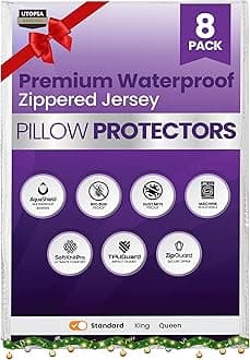Utopia Bedding Waterproof Zippered Pillow Protectors Standard Size (20x26 Inches, White, 8-Pack), Premium Hotel Quality Pillowcase Covers, Machine Washable Pillow Encasements