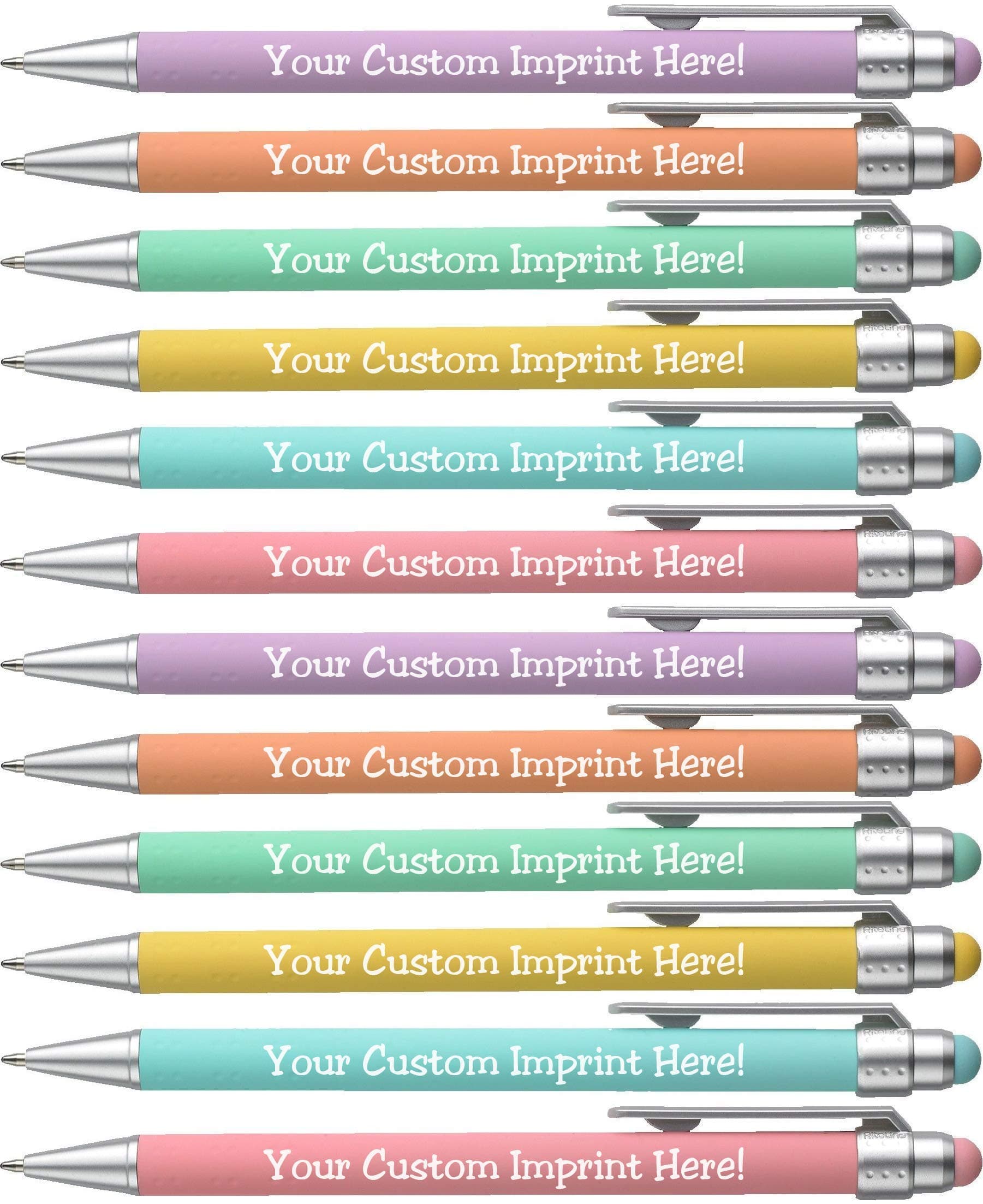 ExpressDesigns™ - Pastel Personalized Pens with Stylus - Soft Touch Design - Custom Printed Name Pens with Black Ink - Imprinted with Logo or Message (Assorted)