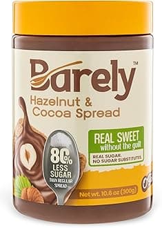 Hazelnut & Cocoa Spread by Barely, Low Sugar & No Artificial Sweeteners, Vegan, Keto Friendly, Delicious Chocolate Spread & Dessert Dip – High in Fiber with just 3.2 g Cane Sugar per Serving (1-Pack)