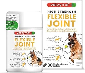Vetzyme High Strength Flexible Joint Supplements for Senior Dogs (30 Tablets) - Hip and Joint Care with Chondroitin and Glucosamine, Tasty Chicken Flavour