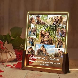 Ship Next Day Personalized Anniversary Birthday Gifts for Him/Her, Custom Light Up Picture Frame with Photos Text, Birthday Gifts for Wife Husband Dad Mom Her Him Anniversary Wedding Couple Gifts