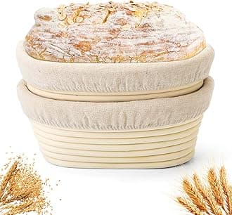 Bread Proofing Baskets Set of 2 8 inch Oval Shaped Dough Proofing Bowls W/Liners Perfect for Professional & Home Sourdough Bread Baking (8Inch, Oval Shaped)