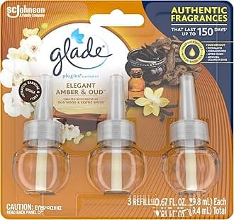 Glade Plugins Scented Oil Air Freshener Refill, Elegant Amber & Oud, 3 Ct, 2.01 Oz