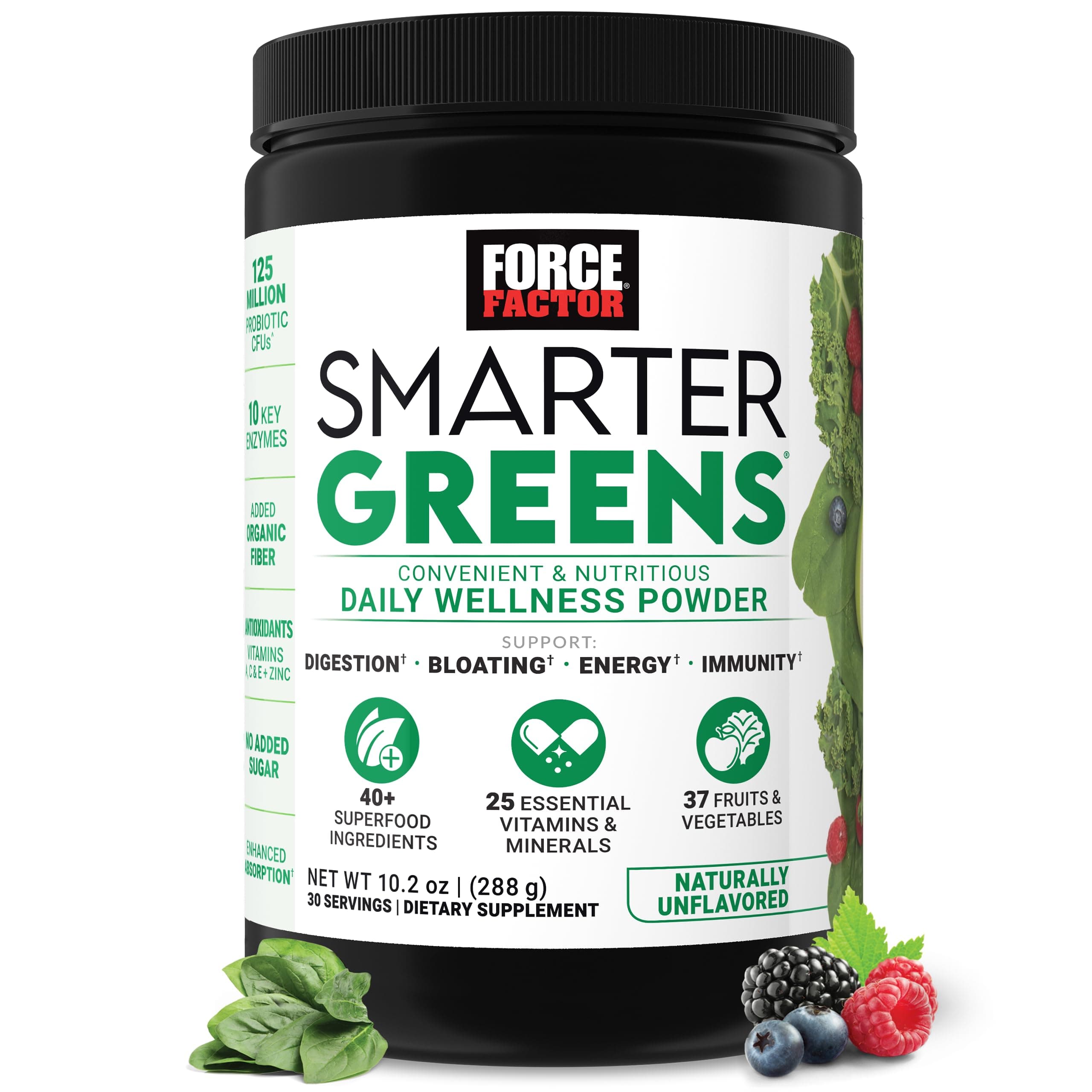 Force Factor Smarter Greens Daily Wellness Powder to Support Energy, Immunity & Digestion, Greens Powder, Superfood Powder with Vitamins, Minerals, and Probiotics, Naturally Unflavored, 30 Servings