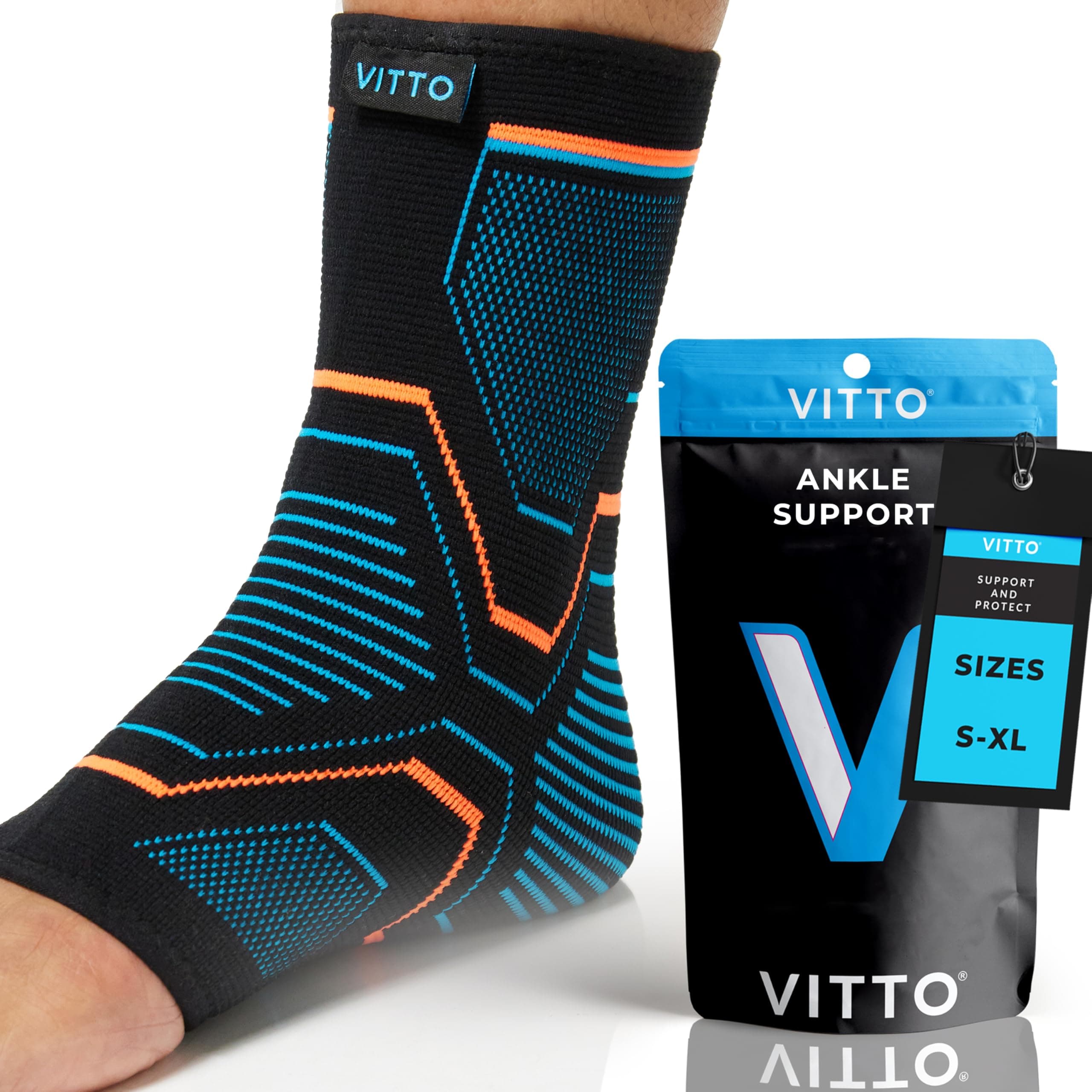 VITTO Ankle Support for Sprained Ankle, Arthritis, Joint Pain, Strains, Injury, Recovery, Rehab, Sports - Multi Zone Compression Sleeve (L)