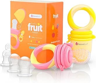 NatureBond Baby Food Feeder/Fruit Feeder Pacifier (2 Pack) - Infant Teething Toy Teether | 6 PCs Silicone Teats (Peach Pink & Lemonade Yellow)