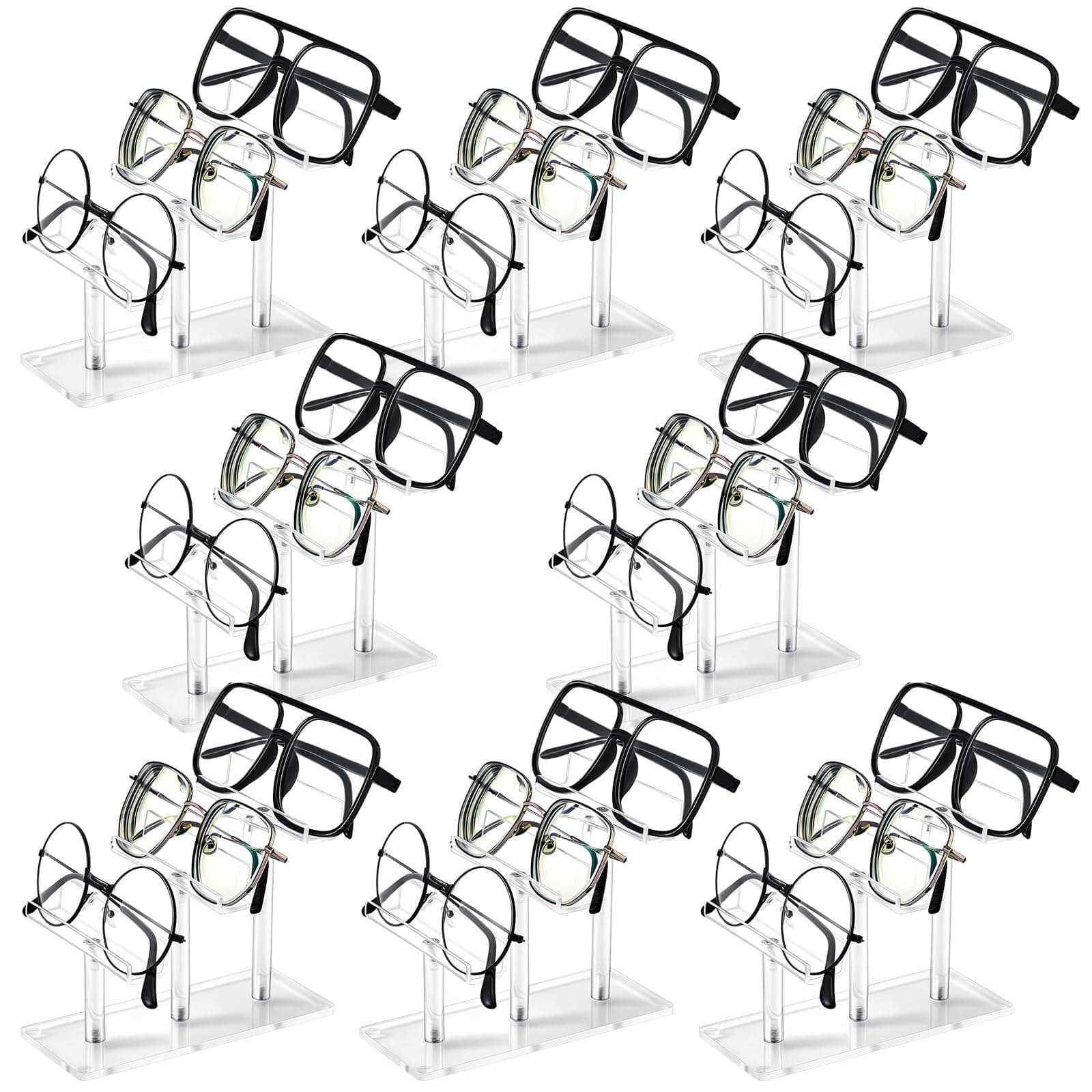 Ripeng 8 Pcs 3 Tier Acrylic Sunglasses Rack, Eyeglasses Stand, Sunglass Holder, Glasses Clear Eyewear Organizer Holder Display Risers for 3 Glasses Frame Shop Home Storage, 2. 56 x 6. 1 x 5 Inches