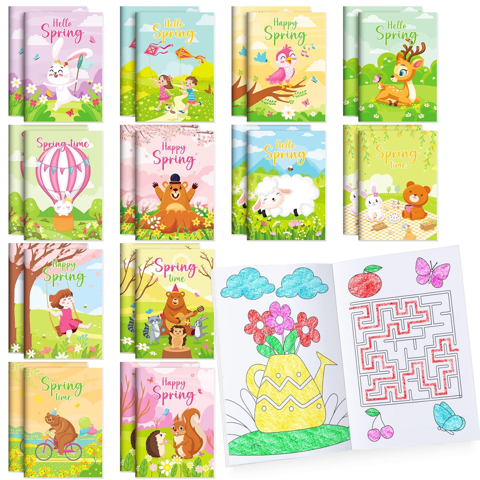 BenLouis 24 Pcs Spring Mini Coloring Books Kids Easter Party Favors Small Activity Books Bulk for Kids Spring Butterfly Flower Bee Birthday Goodie Bags Stuffers Return Gifts Classroom Travel