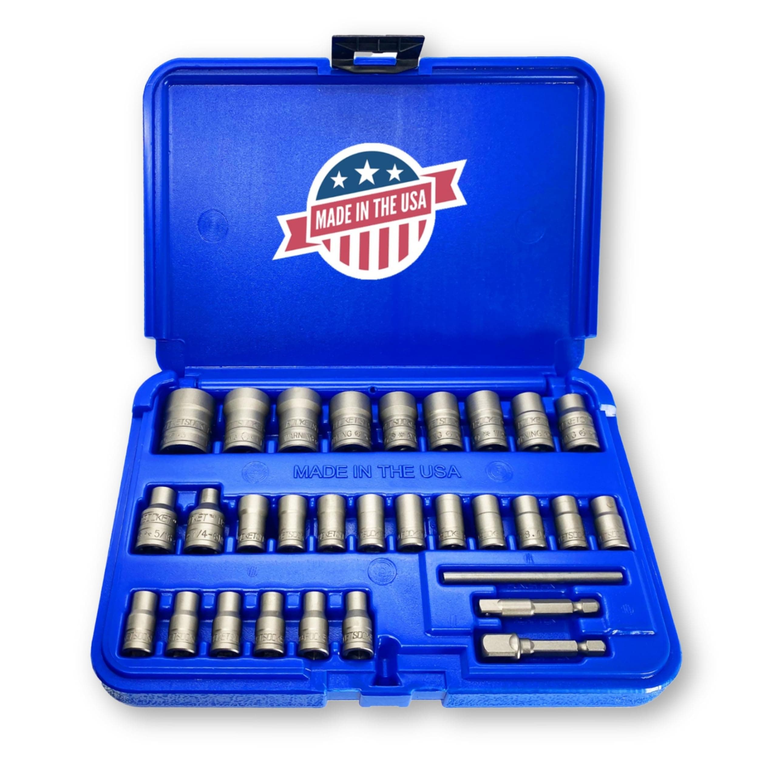 ROCKETSOCKET | 30 Piece Extraction Socket Tool Set | ¼ in. and ⅜ in. Drive | Made in USA Steel