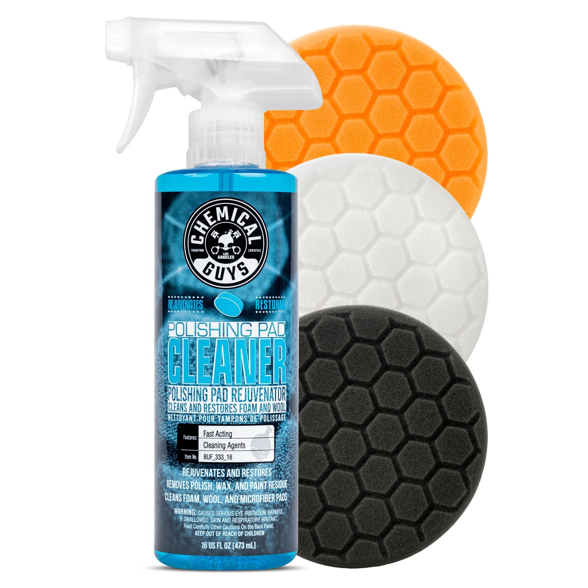 Chemical Guys 5.5" Buffing Pad Sampler Kit - 4 Piece Detailing Set with 3 Professional Foam Car Polishing Pads & 16 oz Polishing Cleaner, for Dual Action and Rotary Polishers Using 5" Backing Plates