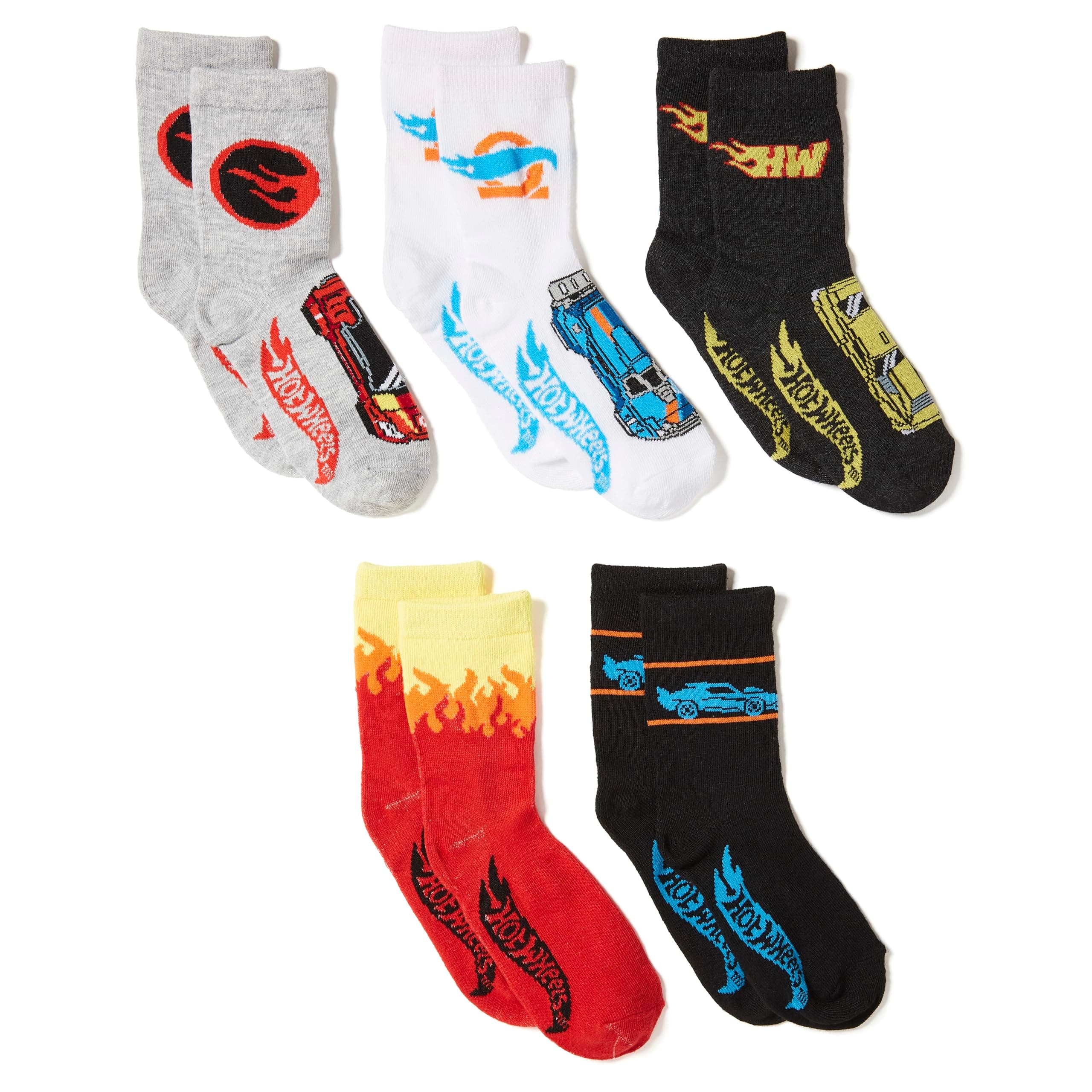 Hot Wheels boys Race Car 5 Pack Crew Socks Crew Socks