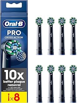 Oral-B Pro Cross Action Electric Toothbrush Head, Oral B Electric Toothbrush Heads, X-Shape and Angled Bristles for Deeper Plaque Removal, Pack of 8 Replacement Toothbrush Heads, Black