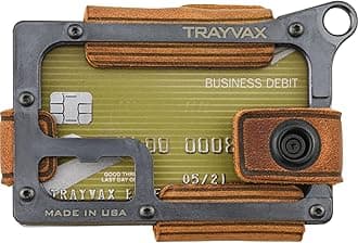 Trayvax Contoured Minimalist Wallet Tactical Armor Steel Front Pocket RFID, Black | Tobacco Brown, M, Contour Wallet