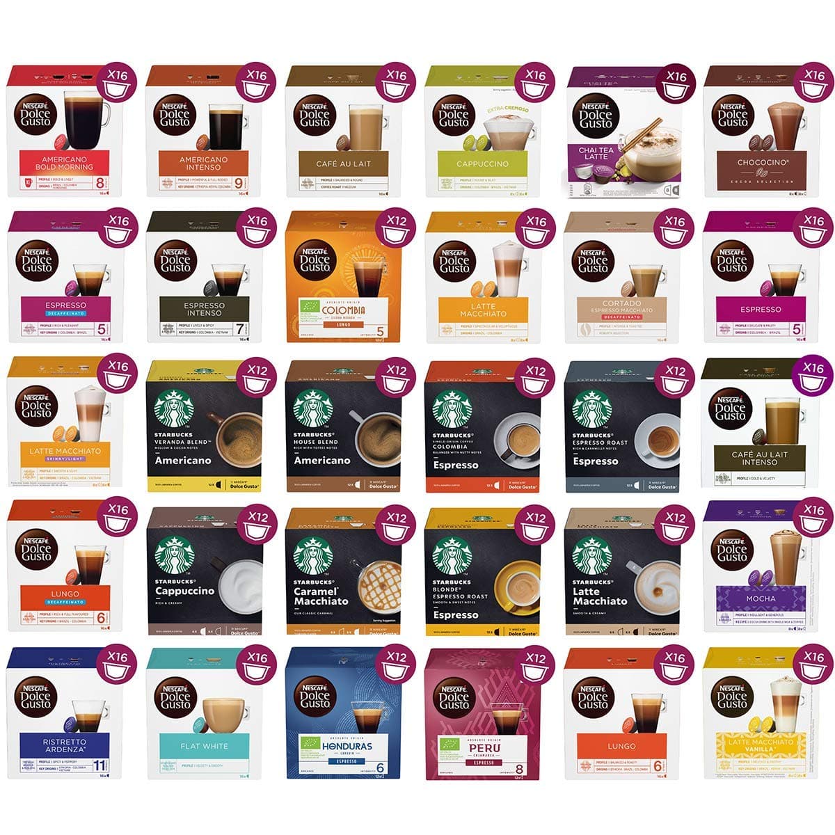 Pick Any 5 Dolce Gusto Coffee Pods, from £4.20 Each; 35 Flavours Including; Cappuccino, Cafe Au Lait, Americano, Latte Macchiato, Chococino, Flat White and More