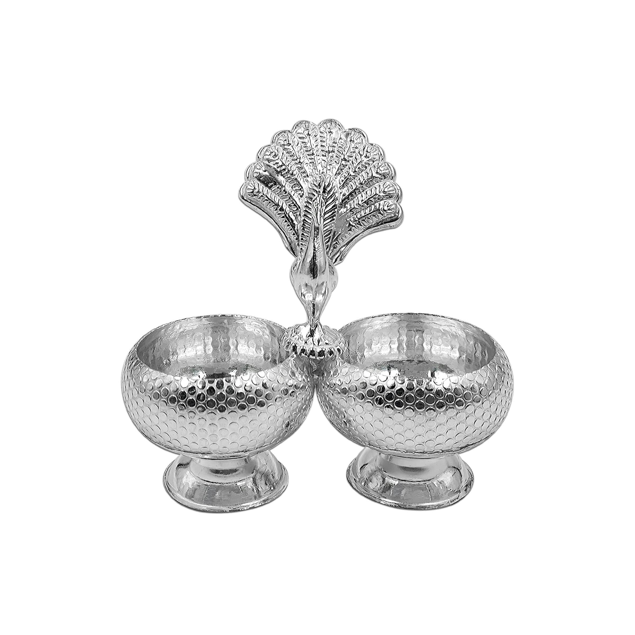 MAA SILVER Pure Silver Haldi Kumkum Holder Dabbi BIS Hallmarked with Peacock & Round Dots Design Perfect for Gifting Home Office Puja Use (925 Purity)(40 Grams Silver)