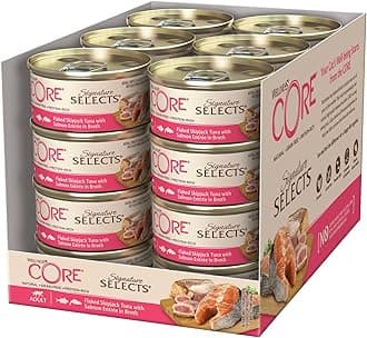 Wellness CORE Signature Selects 24 x 79g, Flaked Skipjack Tuna & Salmon – Wet Cat Food, Delicious Flakes in Broth, Grain-Free, Natural, Hypoallergenic, Protein-Rich, High Fish Content