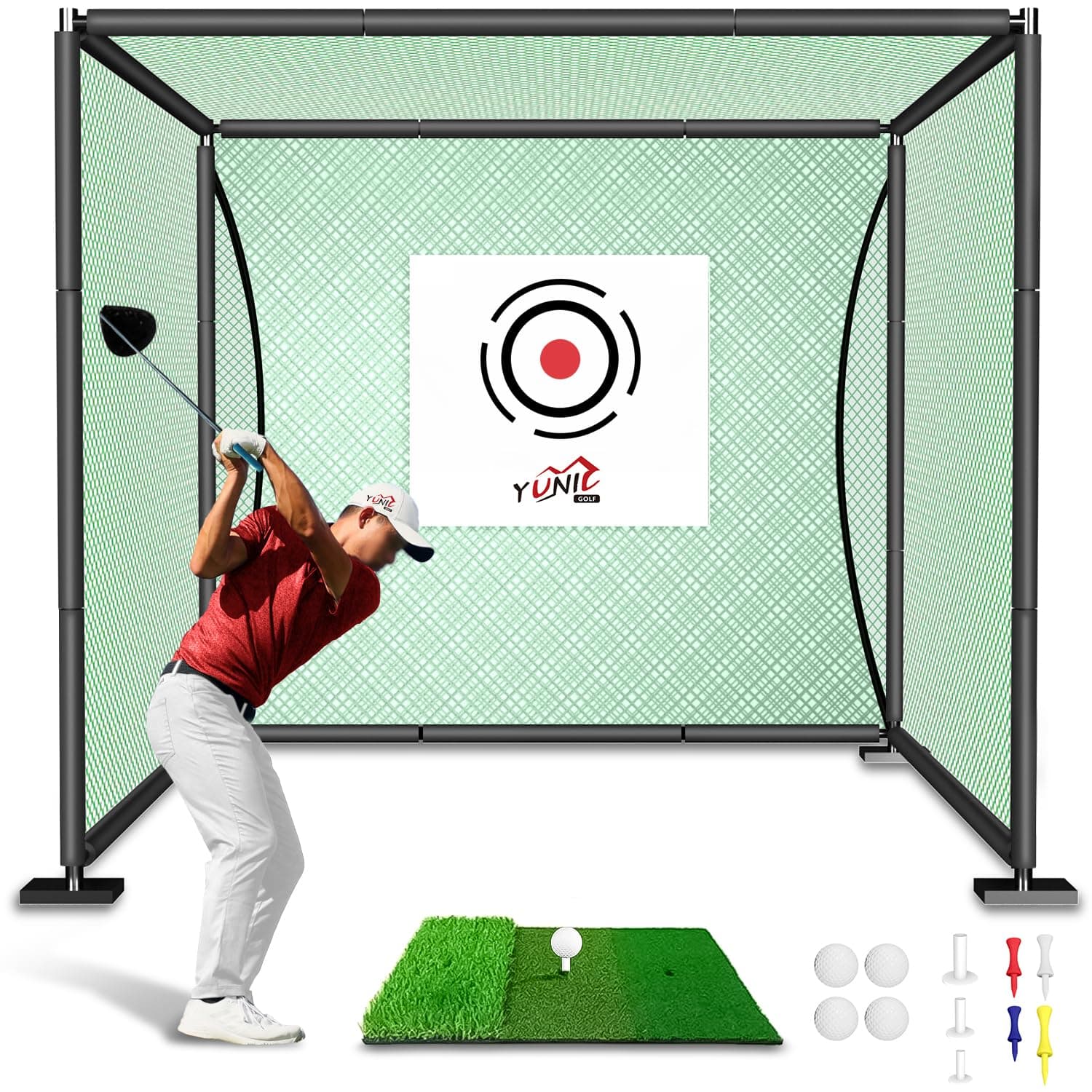 YUNIC Golf Driving Cage with Metal Frame - Choose Standard Hitting Target or Simulator Impact Screen