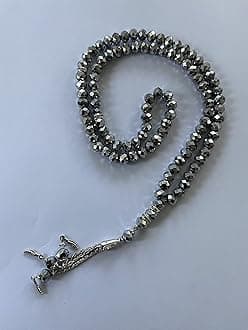 Crystal 99 Prayer Misbah Rosary Islamic Beads Counter Spiritual Large (Silver)