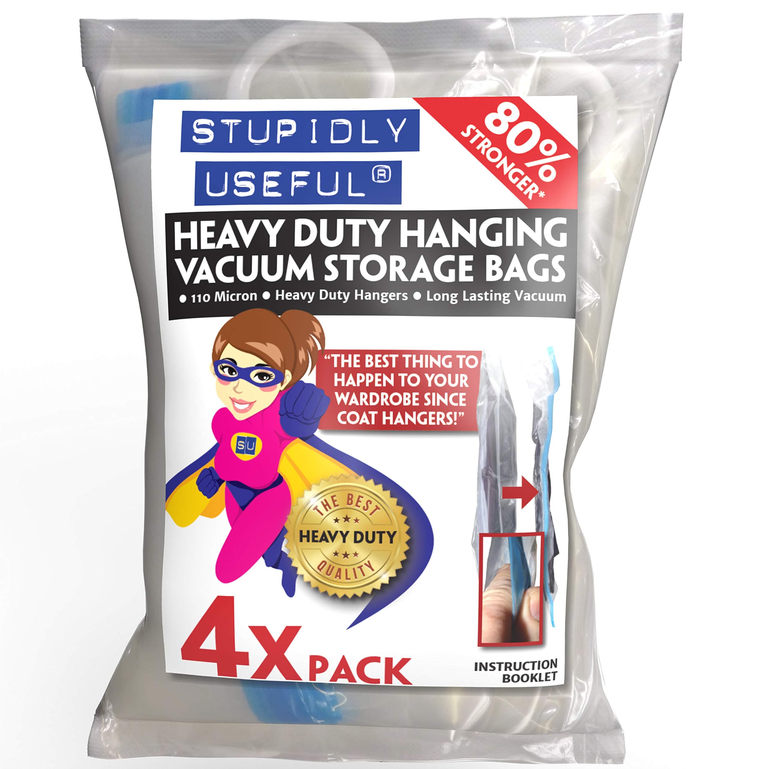 Stupidly Useful Hanging Vacuum Storage Bags, 4 Pack Long Length 160cm x 70cm