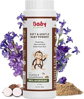 BabyOrgano® 100% Natural Talc Free Baby Powder for up to 5 Years Newborn 100gm | Soft & Gentle Diaper Powder with Tavakshir, Yashad Bhasma | SLS, Paraben Free - 100gm