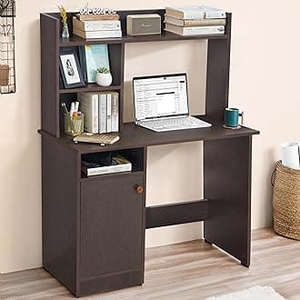ABOUT SPACE Wooden Study Table with Hutch & Bottom Storage - Office Desk - Office Table for Laptop, PC-Engineering Wood Working, Drawing, Computer Table for Home (Flower Wenge - L100 x B50 x H134 cm)
