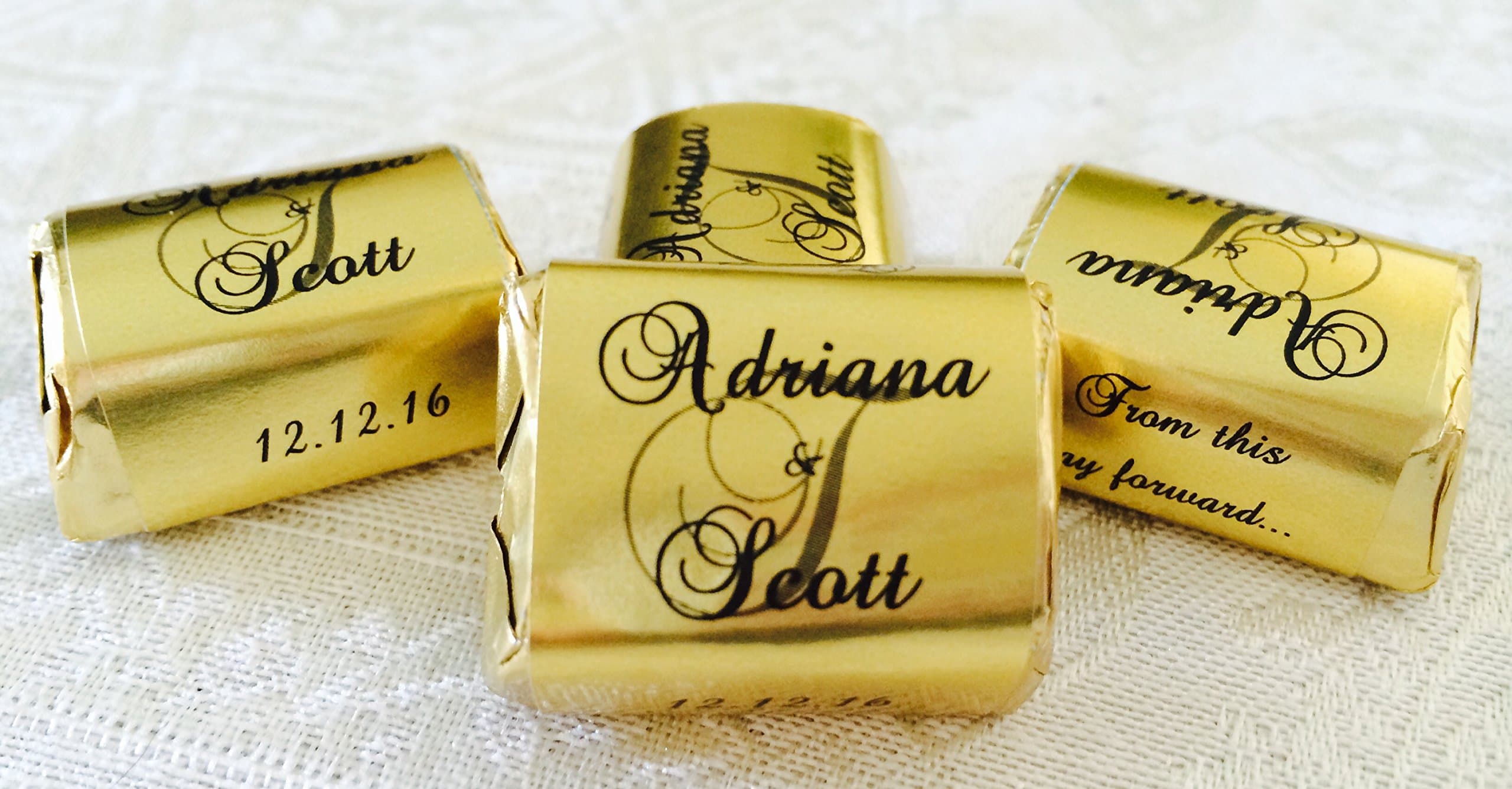 210 Gold FOIL Monogram Wedding Candy Wrappers/Stickers/Labels That fit Your Hershey Nuggets (Personalized Favors) for Any Party or Event